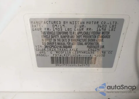 2019 Nissan Kicks S/Sr/Sv from USA, damaged, VIN 3N1CP5CU1KL560493